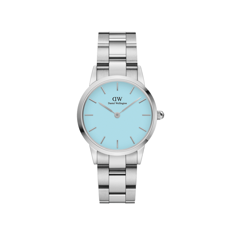 Elegant Iconic Link Capri women’s watch featuring a stainless steel bracelet and a pastel blue dial, with minimalist silver markers and a contemporary, versatile style.