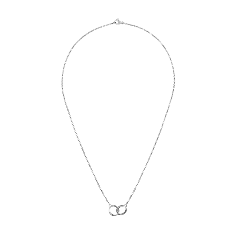 Elan Unity Necklace Silver featuring a fine chain and two interlocked polished rings as a pendant, designed for a minimalist and elegant look.