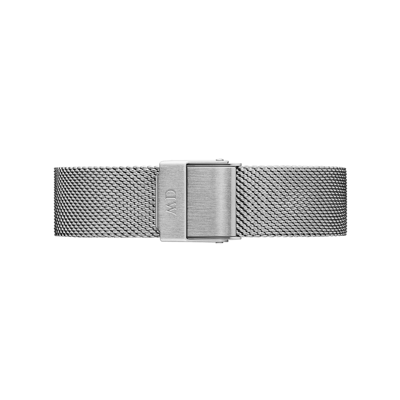 Stainless steel mesh strap for the Petite Sterling Silver watch, featuring a secure clasp and fine woven design for adjustable comfort and a modern silver finish.