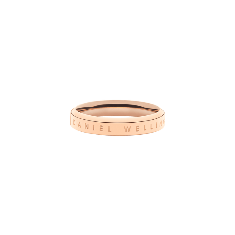 Classic Ring Rose Gold with a slim, minimalist band and engraved branding, featuring a polished rose gold finish suitable for everyday wear.