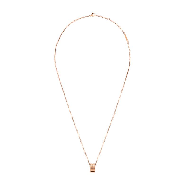 Elan Necklace Rose Gold with a fine adjustable chain and a polished rose gold ring pendant, offering a minimalist and elegant style suitable for everyday wear.