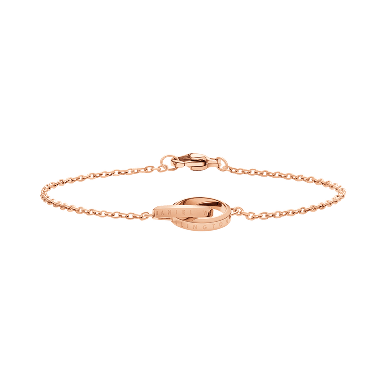 Elan Unity Bracelet Rose Gold with two interlocking rings on a slim rose gold chain, featuring a polished finish and secure clasp for comfortable everyday wear.