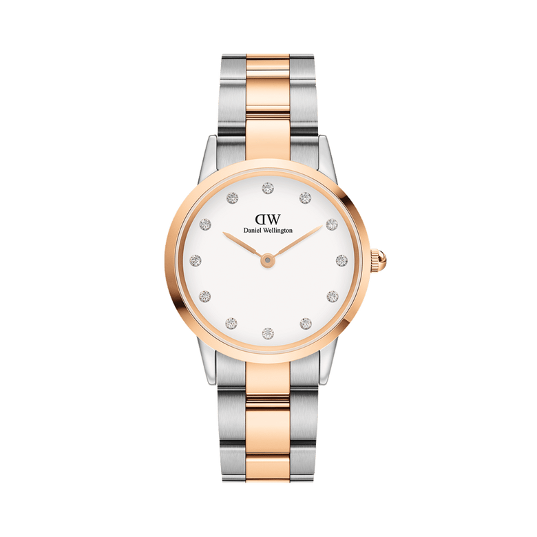 Iconic Link Lumine Rose Gold ladies watch featuring a two-tone stainless steel and rose gold bracelet, eggshell white dial with crystal hour markers, and a slim, elegant profile suitable for everyday wear.