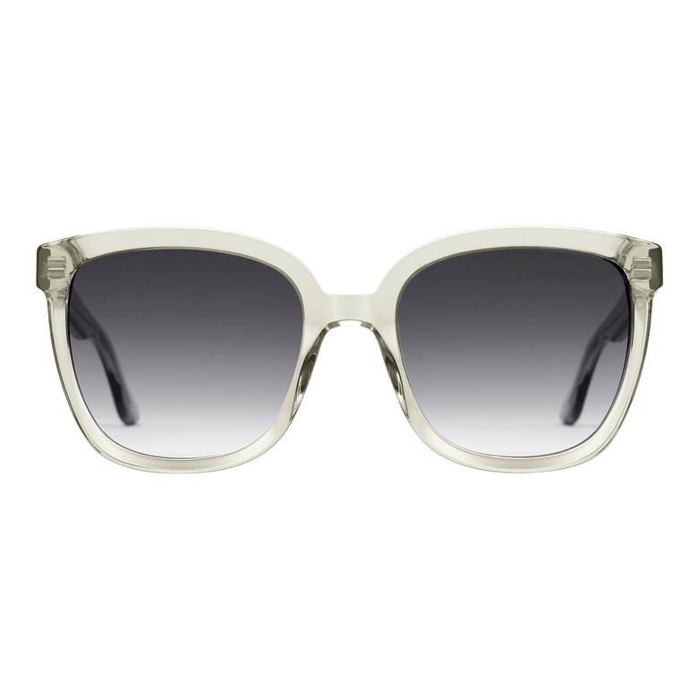 Grande Bio-Acetate Olive Olive sunglasses with an oversized square frame, clear olive bio-acetate construction, and black gradient UV400 lenses, shown from the front.
