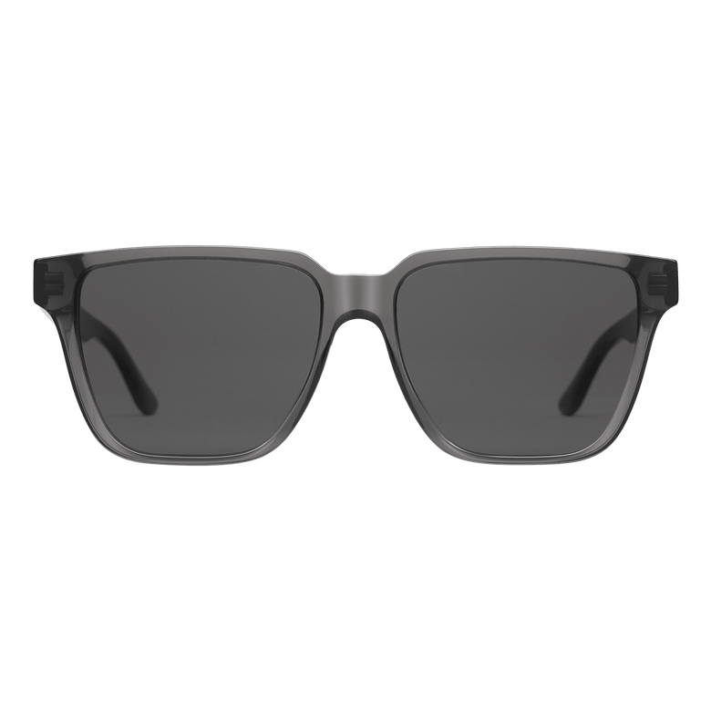 Rectangular Bio-Acetate Grey Grey sunglasses with a transparent grey oversized frame and matching grey UV400 lenses, featuring a modern rectangular shape and durable construction.