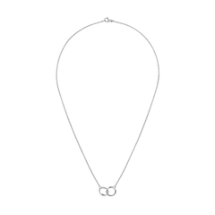 Classic Lumine Unity Silver necklace with a fine adjustable silver chain and two interlocking rings as a minimalist pendant, designed for versatile everyday or special occasion wear.