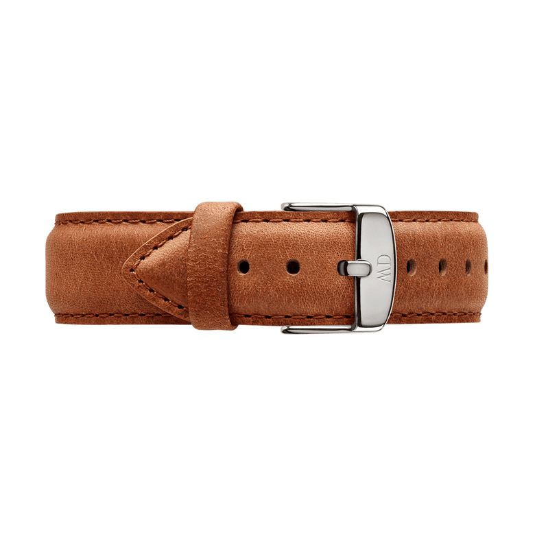 Durham Strap Silver genuine leather watch strap in warm light brown with fine stitching and a sleek silver buckle, suitable for both casual and formal watch styles.