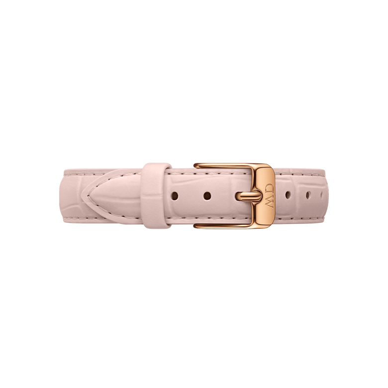 Rouge Strap Rose Gold features a soft pink genuine leather band with a pressed crocodile pattern and a polished rose gold buckle, offering a refined and modern look for your watch.