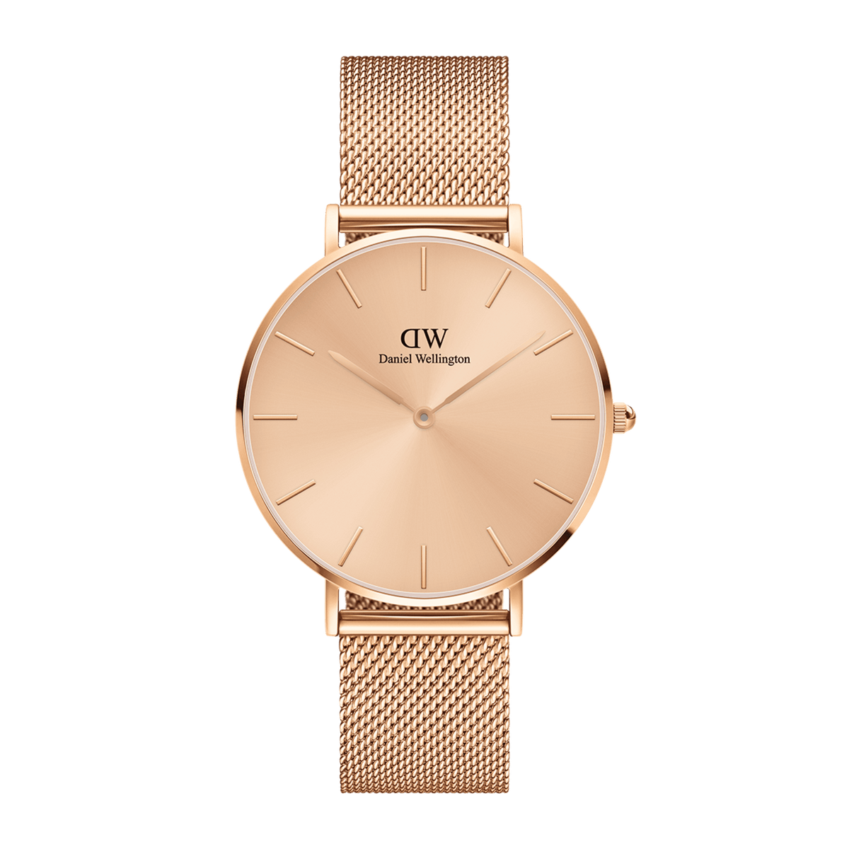 Petite Unitone Rose Gold watch with a sleek rose gold mesh strap, minimalist round dial, and slim case, ideal for pairing with both formal and casual outfits.
