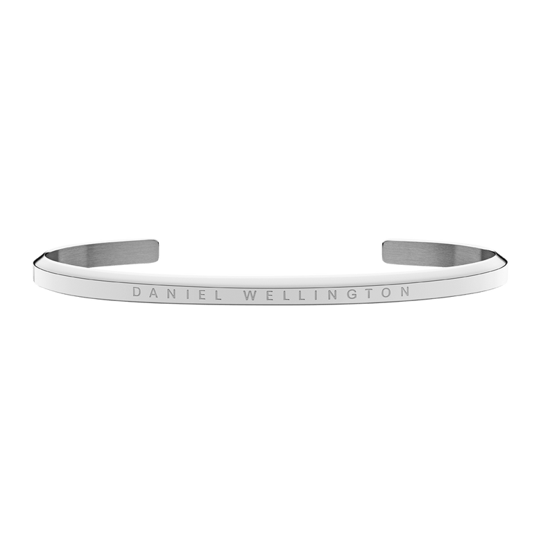Classic Bracelet Silver by Daniel Wellington featuring a minimalist open cuff design in polished stainless steel, with the brand name engraved on the front.