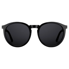 Minimalist Arch Bio-Acetate Black sunglasses with round frames, deep black lenses, and a smooth, lightweight acetate finish designed for comfort and everyday style.