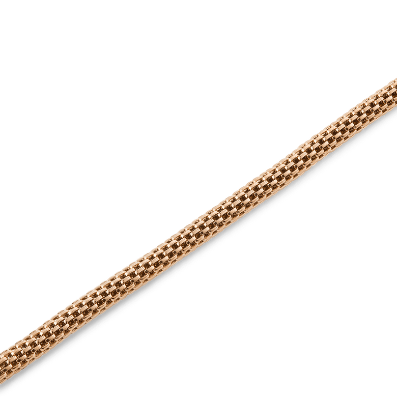 Detailed view of the Tide Mesh Bracelet Melrose 2.8, highlighting its slim rose gold mesh band with a refined, lightweight texture.