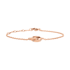Classic Unity Lumine bracelet in rose gold, featuring a slim adjustable chain with intertwined rings and crystal accents, ideal for layering or wearing alone for a minimalist look.