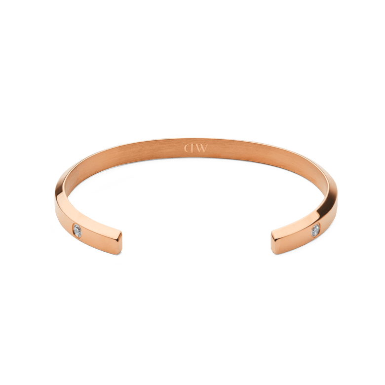 Classic Lumine Bracelet Rose Gold 55mm featuring a slim open cuff design in polished rose gold, with sparkling crystals set at each end for a refined, elegant finish.