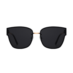 Steel Grande Rose Gold sunglasses with oversized square black lenses and a lightweight rose gold plated stainless steel frame, featuring adjustable nose pads and chic gold detailing.