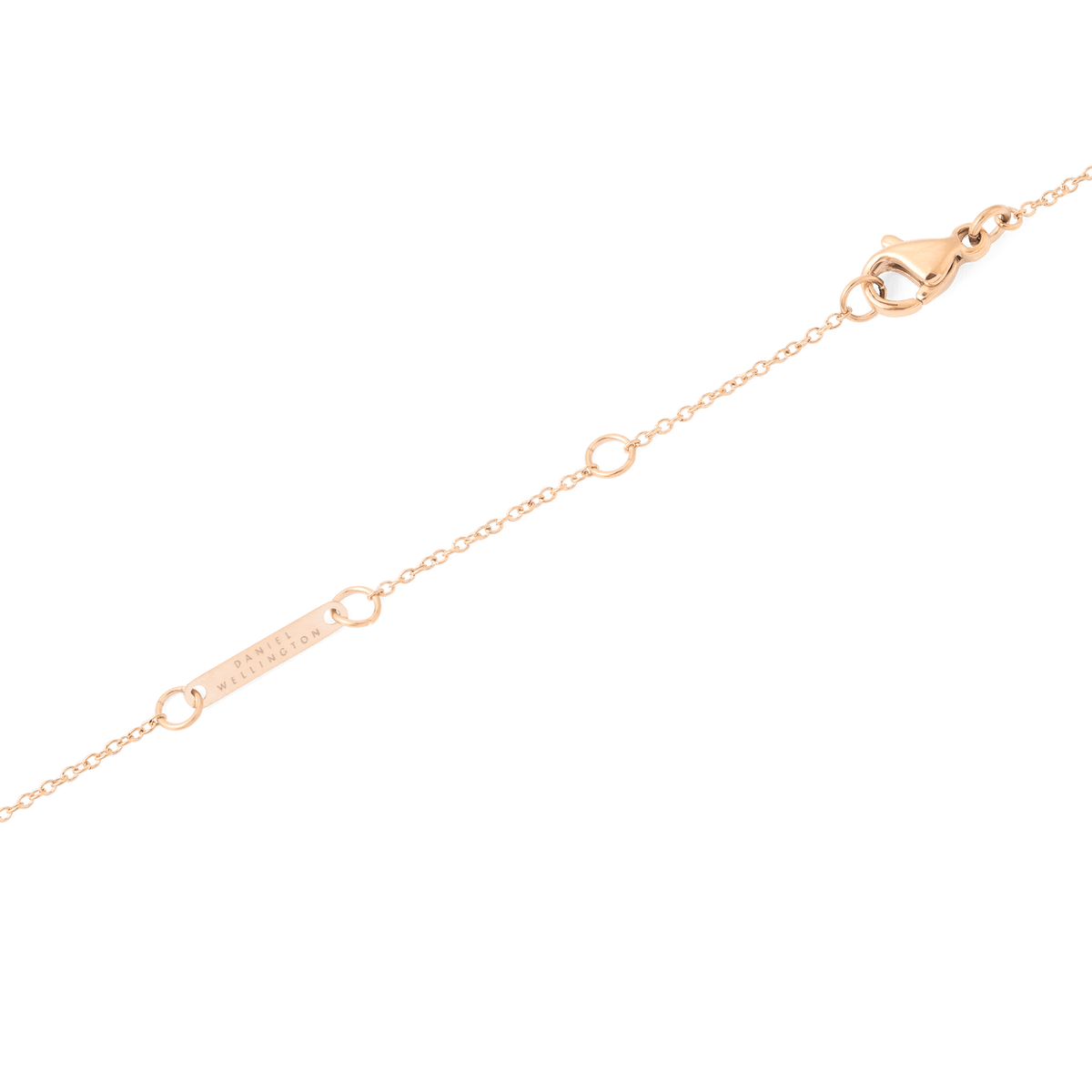 Adjustable rose gold chain of the Mirelle Eternity Necklace, featuring a secure lobster clasp and branded tag for a comfortable, personalised fit.