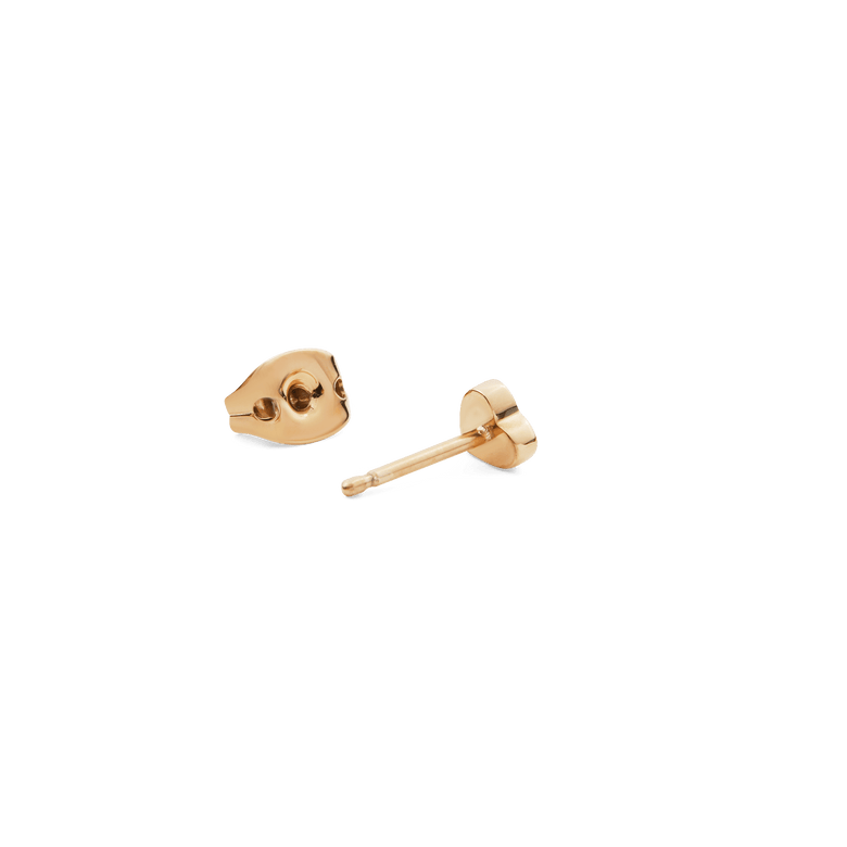 Heart Stud Gold earring with a petite heart-shaped front and polished gold finish, shown with its secure backing and slender post, ideal for comfortable everyday wear.