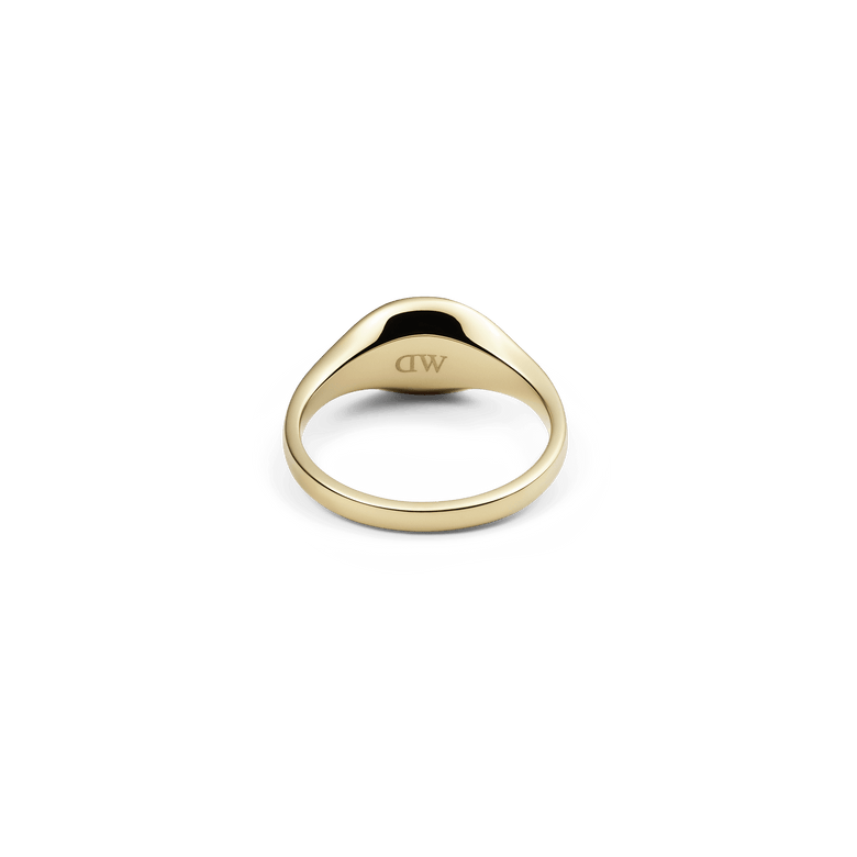 Classic Mini Signet Ring Gold featuring a smooth, polished gold finish and a discreet engraved detail on the inner band, designed for comfortable everyday wear.