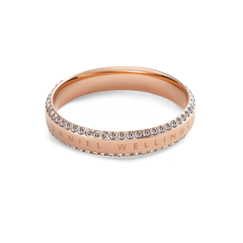Classic Aura Duo Ring Rose Gold showcases a duo band design in rose gold with pavé-set white crystals and engraved branding, offering a sleek and contemporary style suitable for everyday jewellery collections.