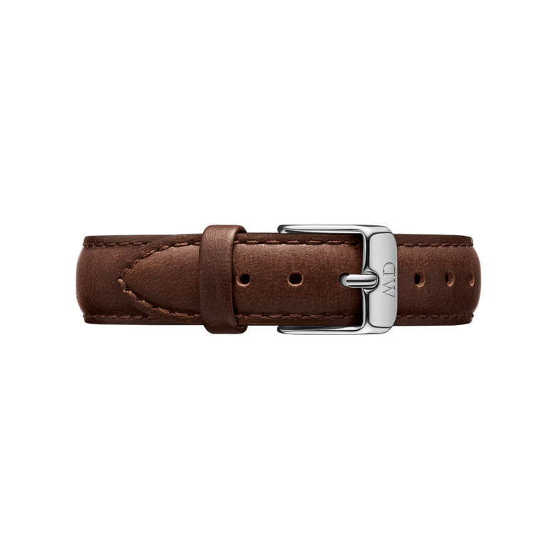 Bristol Strap Silver genuine brown leather watch strap with neat stitching and a polished silver buckle, designed for a comfortable and stylish fit.
