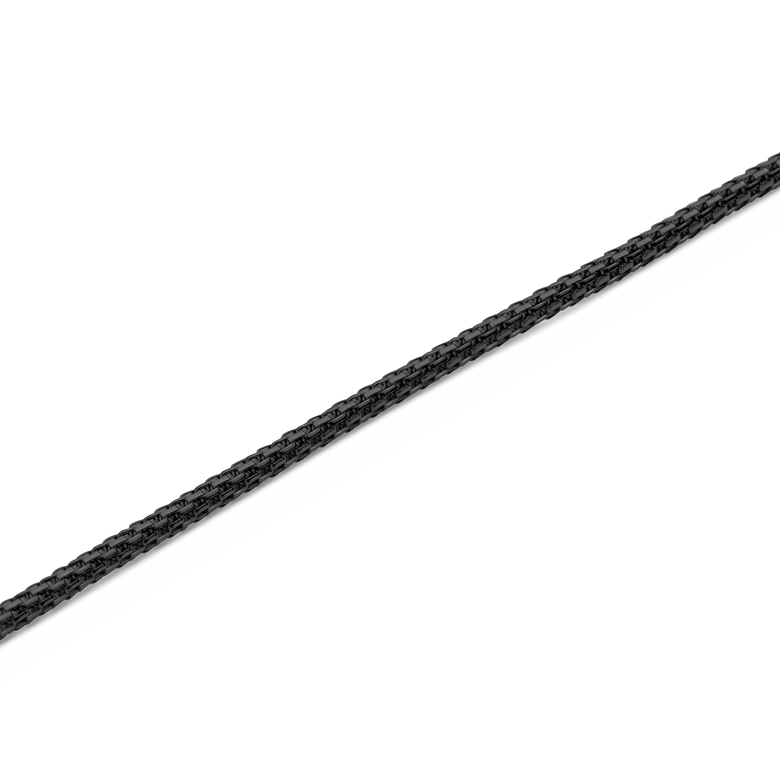 Close-up of the Tide Mesh Necklace Black 1.8 showing its fine black mesh chain crafted from stainless steel, highlighting the smooth, minimalist texture and durable construction.