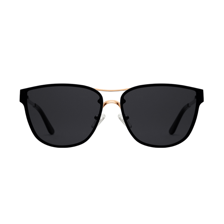 Ambler Steel Rose Gold sunglasses featuring a lightweight rose gold plated stainless steel frame, softly rounded silhouette, and dark impact-resistant nylon lenses with adjustable silicone nose pads and black temple tips.