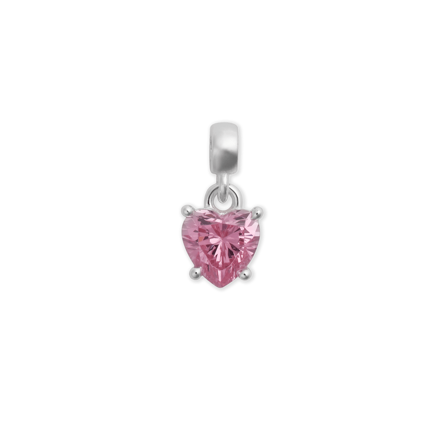 Heart Pink Crystal Charm Silver