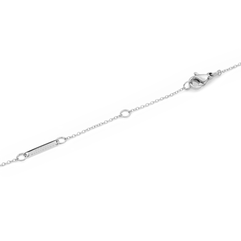 Close-up of the adjustable clasp and sizing rings on the Crystal Zodiac Chain Necklace Silver, showing the fine silver chain and secure fastening for a comfortable, personalised fit.