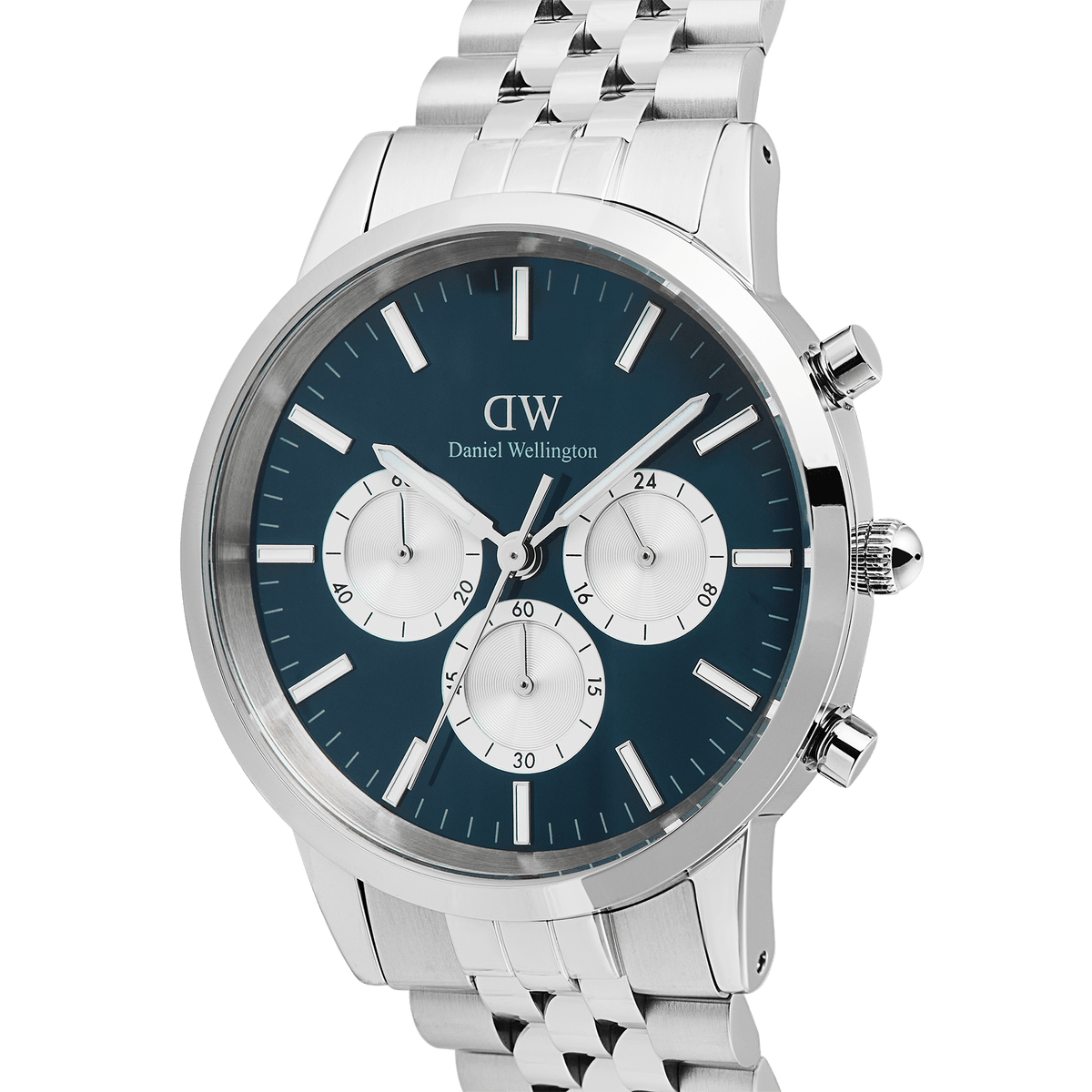 Iconic Chronograph Panda + Ellipse Cuban Chain Bracelet Silver Set