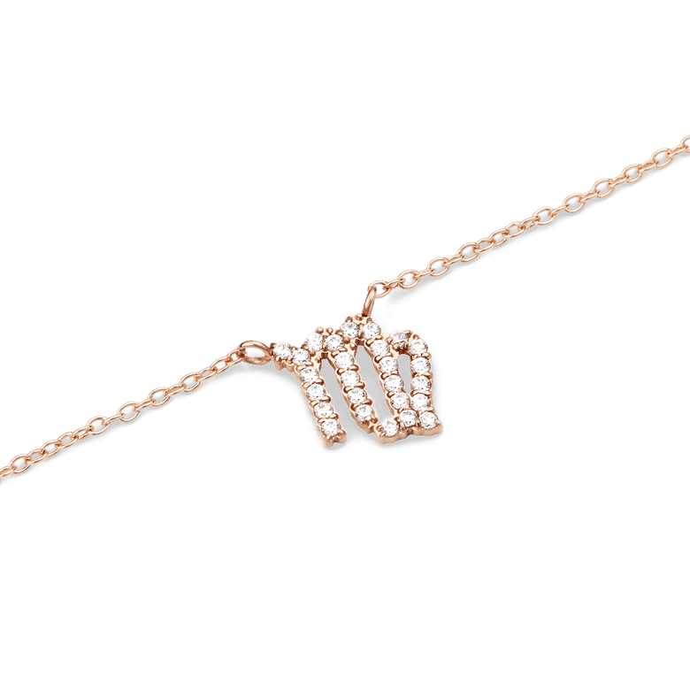 Rose gold chain necklace featuring a Virgo zodiac pendant adorned with sparkling crystals, crafted from stainless steel for a refined and modern look.