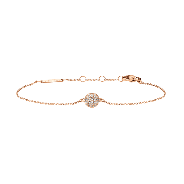 Rose gold Pavé Crystal Pendant Bracelet featuring a delicate chain and a fixed pavé ball pendant set with sparkling cubic zirconia crystals, adjustable for a comfortable fit.