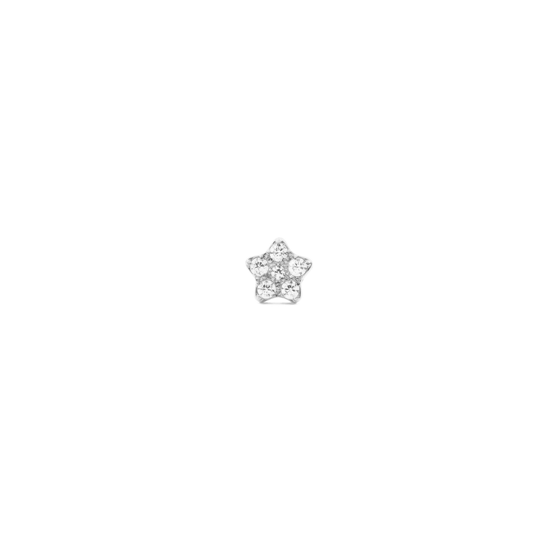 Crystal Star Stud Silver earring featuring a petite star shape set with six sparkling cubic zirconia crystals on a polished silver finish, shown against a black background.