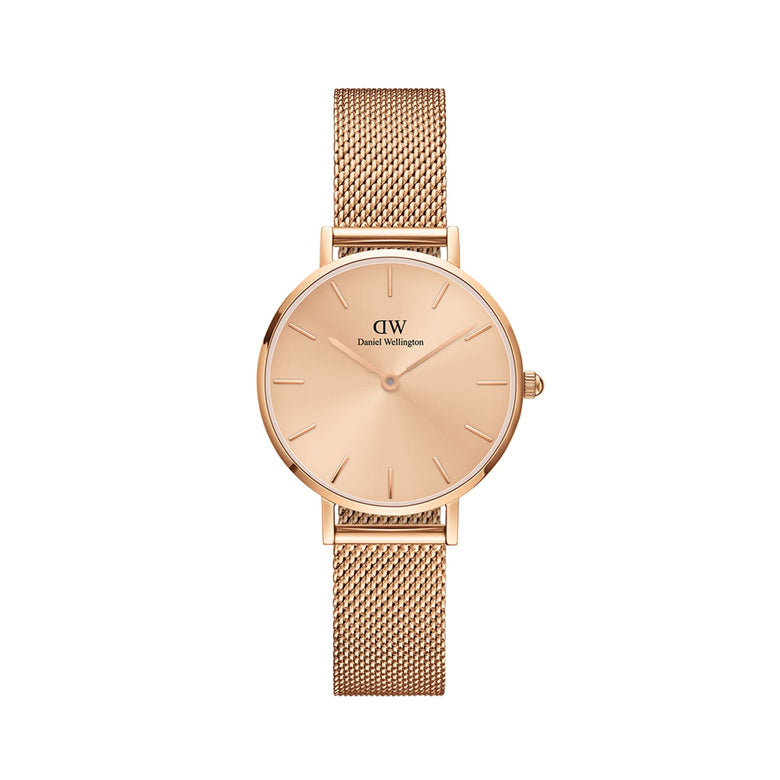 Petite Unitone Rose Gold watch with a minimalist rose gold dial and mesh strap, designed for comfortable daily wear and versatile styling.