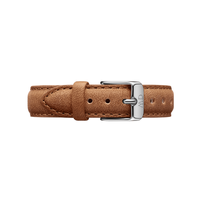 Genuine leather Durham Strap Silver in light brown with visible stitching and a polished silver buckle, designed for a comfortable and stylish upgrade to men’s or women’s watches.