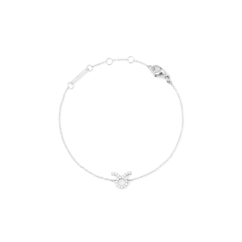 Crystal Zodiac Chain Bracelet Silver featuring a fine adjustable chain and a Taurus zodiac charm adorned with sparkling crystals, finished with a secure lobster clasp.