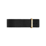 Cornwall Strap Gold features a black NATO style watch strap made from durable polyester fabric, finished with a gold buckle for a refined, versatile look.