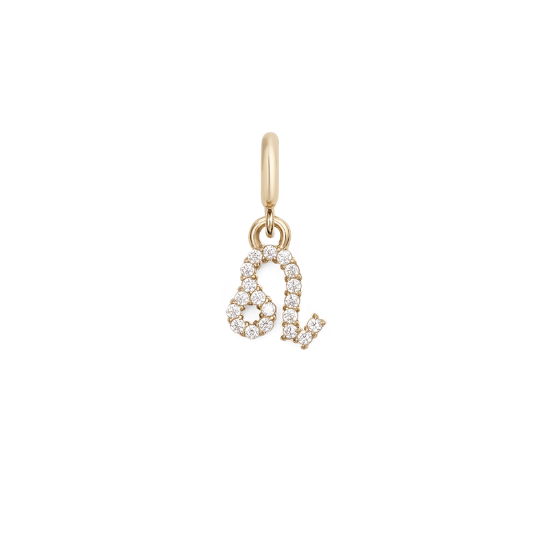 Gold Leo zodiac watch charm with a sparkling crystal lion symbol, crafted in a secure claw setting and designed for versatile wear on watches, bracelets, or layered jewellery.