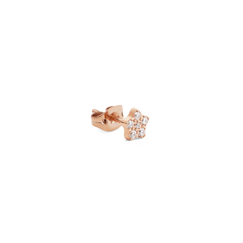 Crystal Star Stud Rose Gold earring featuring a petite star shape set with sparkling cubic zirconia crystals and a polished rose gold finish, shown with its butterfly backing.