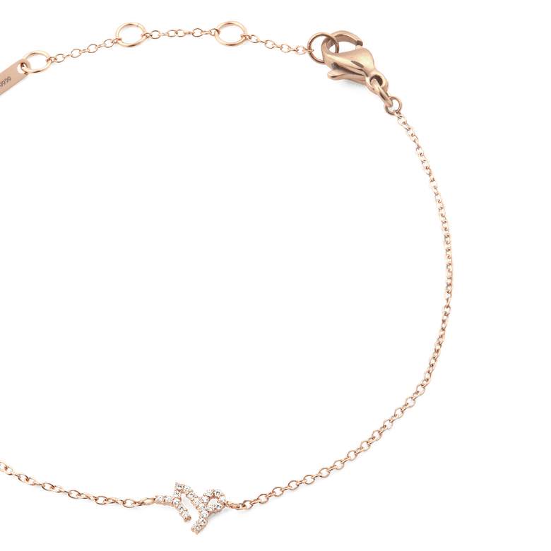 Crystal Zodiac Chain Bracelet Rose Gold with a slim rose gold chain, adjustable sizing rings, and a sparkling crystal zodiac pendant for a refined, personalised jewellery style.