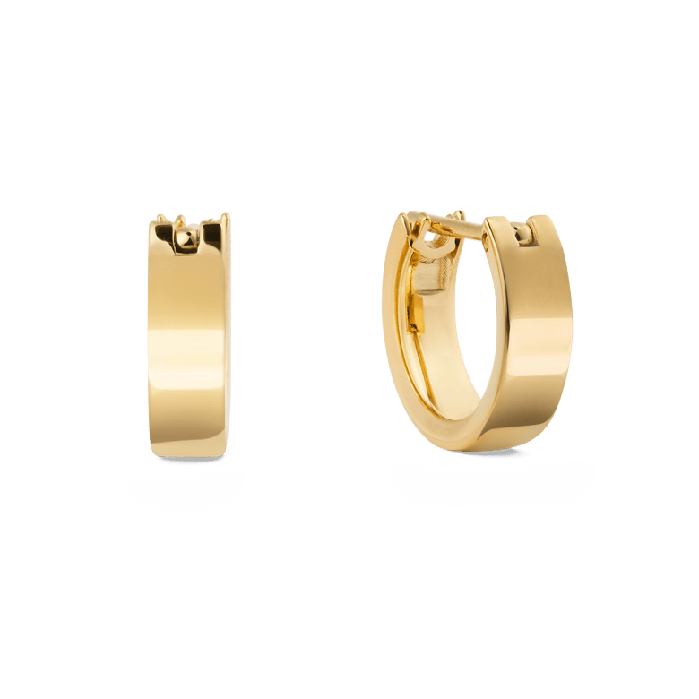 A pair of small gold hoop earrings with a polished finish and latch-back closure, featuring a minimalist 3.5mm wide design in stainless steel with PVD gold plating.