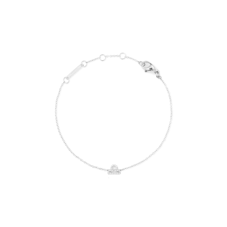 Crystal Zodiac Chain Bracelet Silver with a fine adjustable chain, featuring a Libra zodiac charm set with sparkling crystals and a secure lobster clasp.