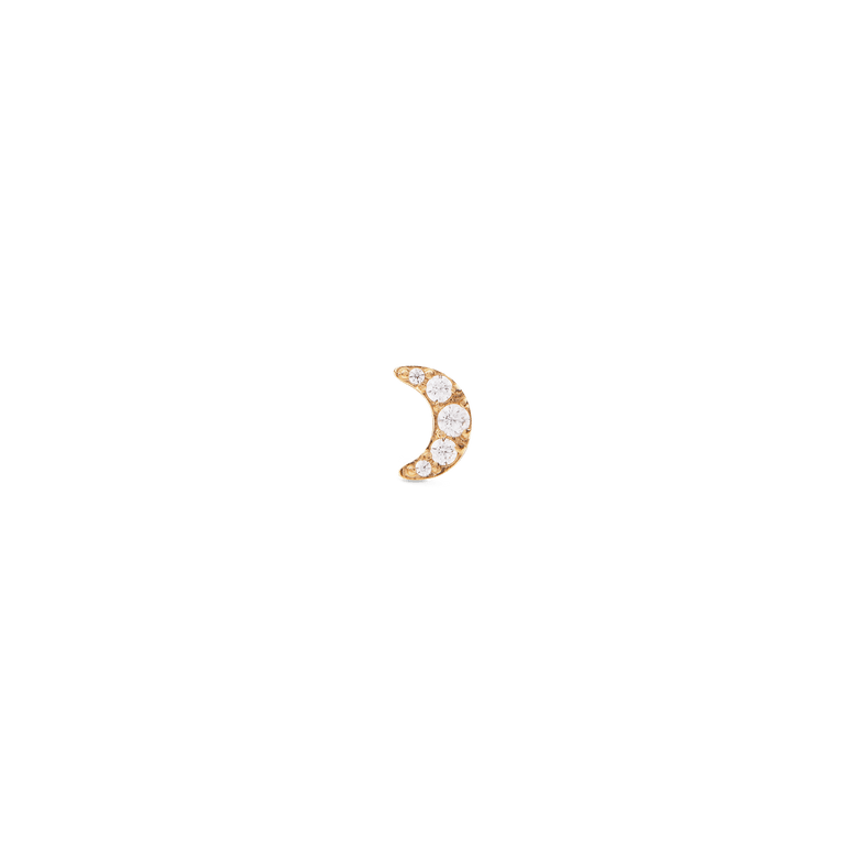 Crystal Moon Stud Gold earring in a petite crescent shape, featuring sparkling cubic zirconia crystals set in polished gold, ideal for minimalist jewellery styling.