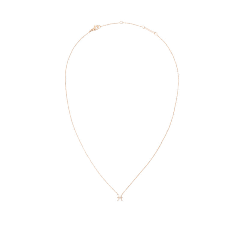 Crystal Zodiac Chain Necklace Rose Gold featuring a fine rose gold chain with an adjustable clasp and a minimalist Pisces zodiac pendant set with sparkling crystals.