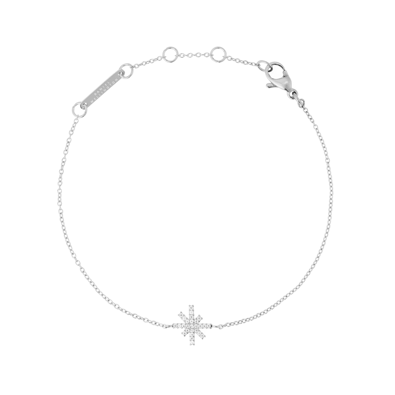 Delicate silver bracelet featuring a fine adjustable chain and a central star motif set with white cubic zirconia crystals, offering a subtle shimmer and refined look.