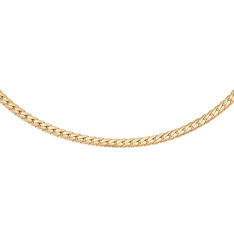 Flat Chain Necklace G in gold with a refined, flat link design, offering a minimalist and elegant look suitable for layering or wearing solo.