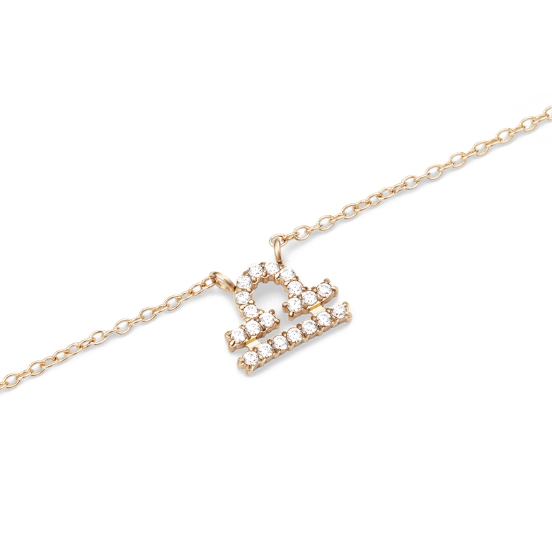 Crystal Zodiac Chain Necklace Gold featuring a Libra zodiac pendant adorned with sparkling crystals on a fine gold chain, crafted for a refined and modern style.