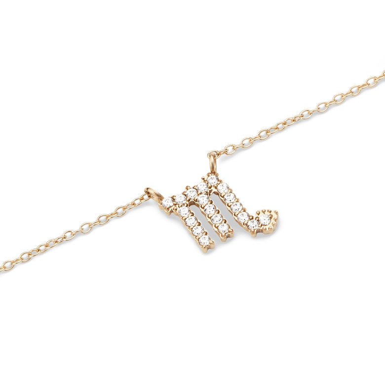 Crystal Zodiac Chain Necklace Gold featuring a Scorpio zodiac pendant adorned with sparkling crystals on a fine gold chain, crafted for a modern and elegant style.