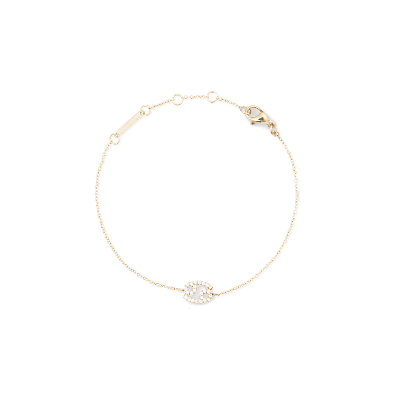 Delicate gold chain bracelet featuring a Cancer zodiac charm set with sparkling crystals, adjustable sizing rings, and a secure lobster clasp.