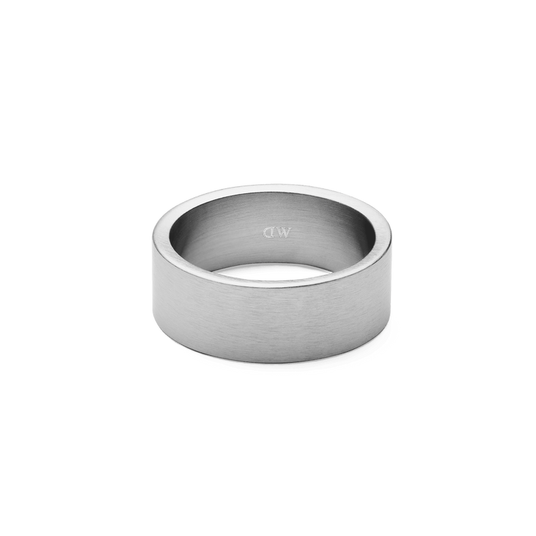 Line Ring Brushed Silver 8mm featuring a wide brushed silver band with clean lines and a polished inner curve, crafted from stainless steel for a modern minimalist look.