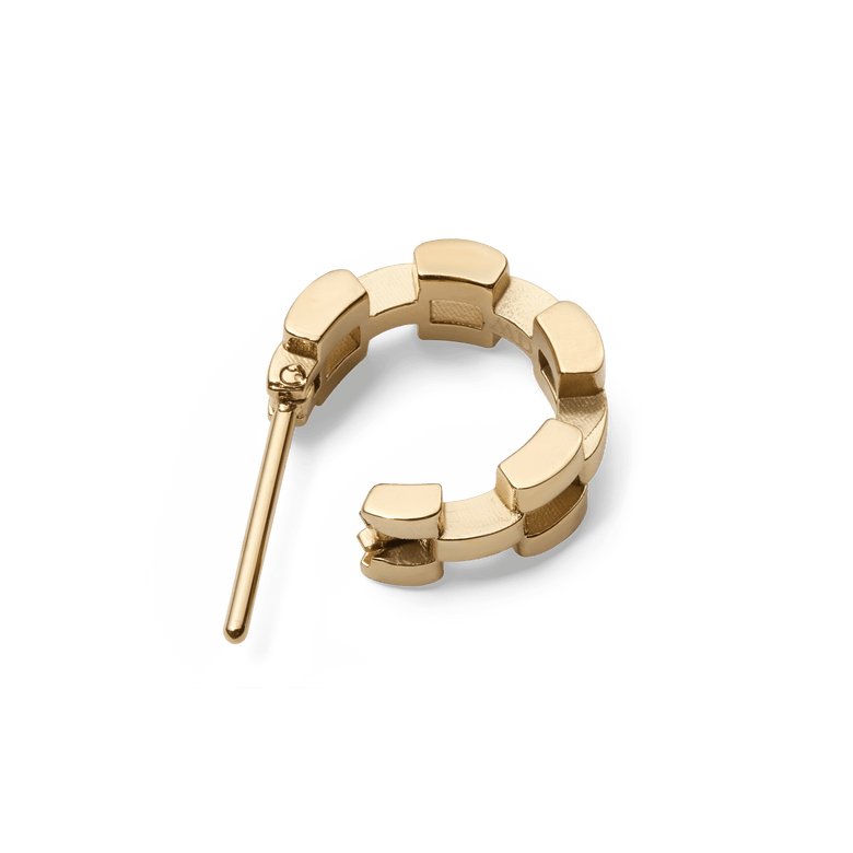 Daniel Wellington 3-Link Earrings Gold shown from above, highlighting the geometric open link design and polished gold finish with a secure stud closure.